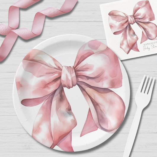 Einfache Baby-Party mit rosa Schleife Pappteller