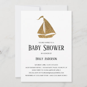 Einfache Baby-Shower-Faux-Gold-Glitter-Segelyacht Einladung