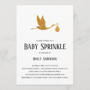 Einfache Baby Sprinkle Imitats Gold Foil Stork w B Einladung