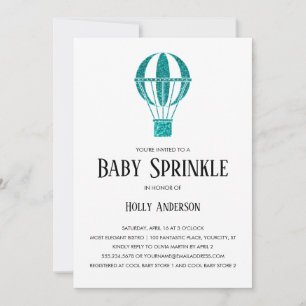 Einfache Baby Sprinkle Türkis Glitter Heißluftball Einladung
