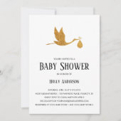 Einfache Babydusche Imitate Gold Foil Storch mit B Einladung (Vorderseite)