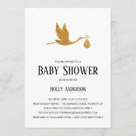 Einfache Babydusche Imitate Gold Foil Storch mit B Einladung