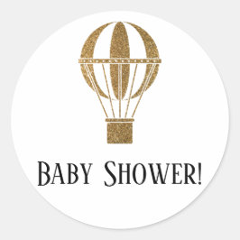 Einfache Babydusche mit Goldenem Glitzer Heißluftb Runder Aufkleber