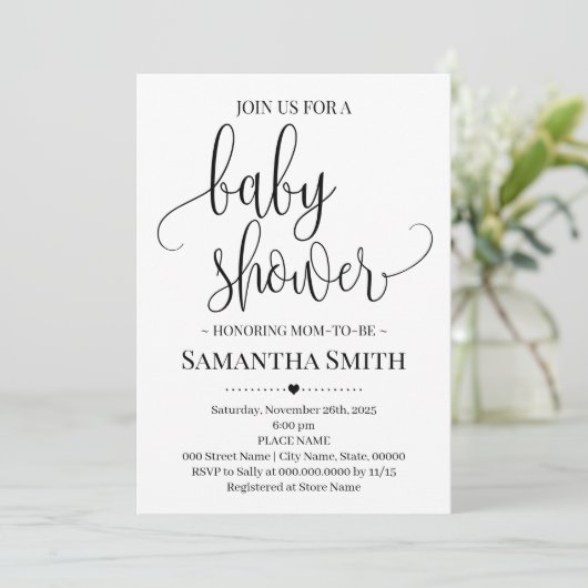 Einfache Babydusche Moderne Minimalistische Mama z Einladung (Stehend Vorderseite)