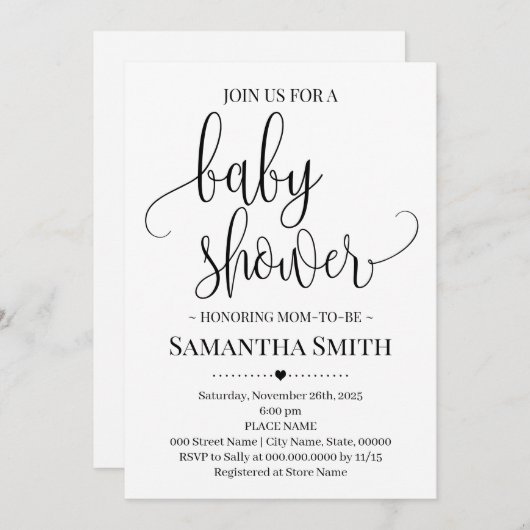 Einfache Babydusche Moderne Minimalistische Mama z Einladung (Vorne/Hinten)