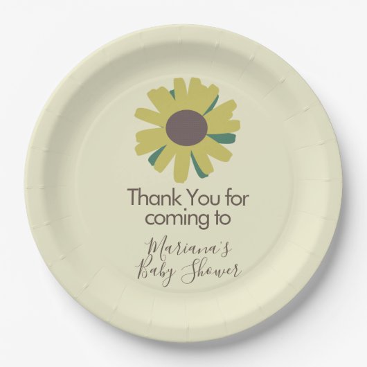 Einfache Babydusche Sonnenblumen Grünpflanzen Pappteller (Vorderseite)