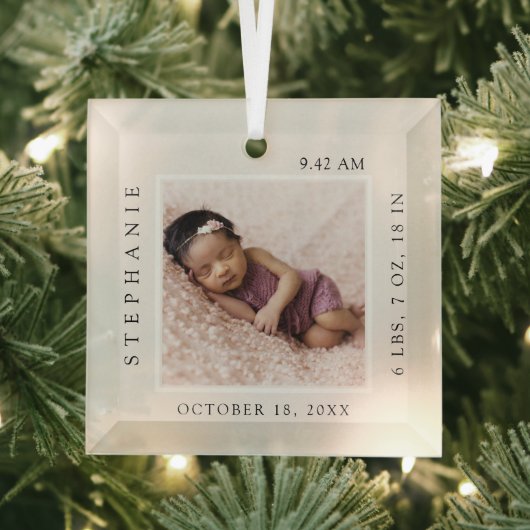 Einfache Babyname und Geburtsstaten Foto Keepake Ornament Aus Glas (Insitu)