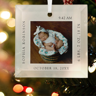 Einfache Babyname und Geburtsstaten Foto Keepake Ornament Aus Glas