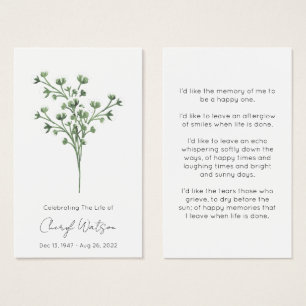 Einfache Baby's Breath-Trauer-Gedenk-Gebetskarte
