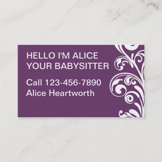 Einfache Babysitting Visitenkarten Visitenkarte (Vorderseite)