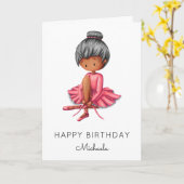 Einfache Ballerina Pink Tutu Schwarze Girl Geburts Karte (Gelbe Blume)