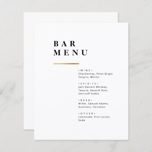 Einfache Bar für Hochzeitsfeiern in Schwarz-Weiß (Vorne/Hinten)