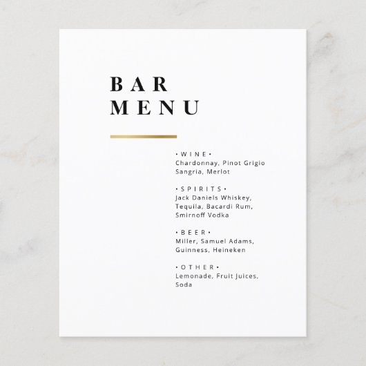 Einfache Bar für Hochzeitsfeiern in Schwarz-Weiß (Vorderseite)