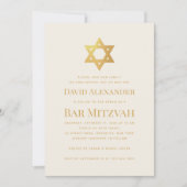 Einfache Bar oder Bat Mizwa Gold Davidstern Elfenb Einladung (Vorderseite)
