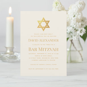 Einfache Bar oder Bat Mizwa Gold Davidstern Elfenb Einladung