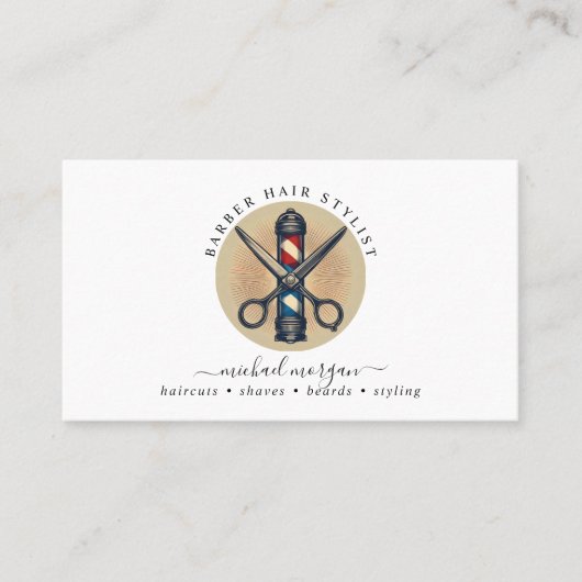 Einfache Barberhaar Stylist-Schere Barber Pole Visitenkarte (Vorderseite)