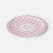 Einfache Basic Baby Pink Gingham Monogram Pappteller (Schrägansicht)