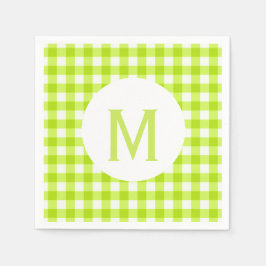 Einfache Basic Lime Green Gingham Monogram Serviette