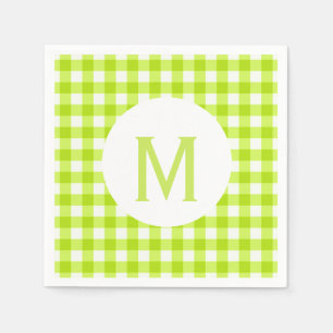 Einfache Basic Lime Green Gingham Monogram Serviette