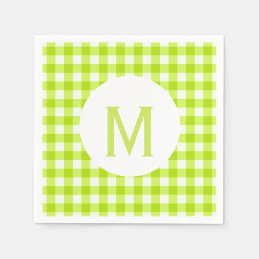 Einfache Basic Lime Green Gingham Monogram Serviette (Vorderseite)
