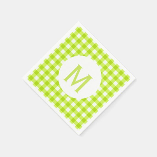 Einfache Basic Lime Green Gingham Monogram Serviette (Ecke)