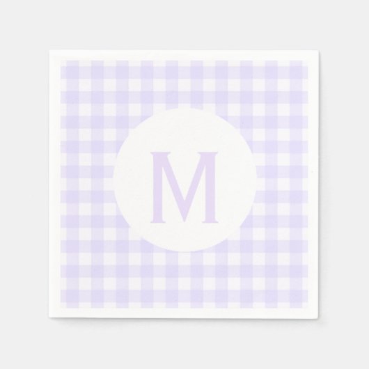 Einfache Basic Pale Lavender Gingham Monogram Serviette (Vorderseite)