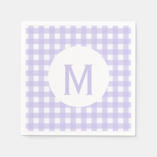 Einfache Basic Pale Lavender Gingham Monogram Serviette (Vorderseite)