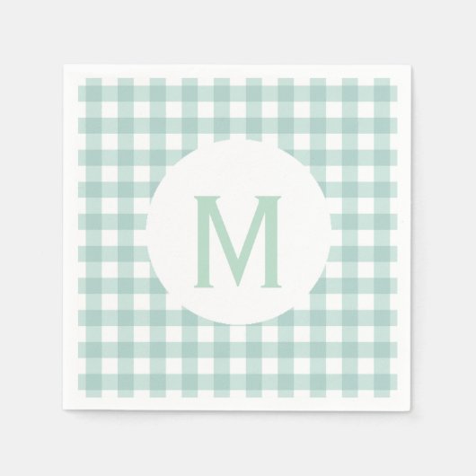 Einfache Basissage Green Gingham Monogram Serviette (Vorderseite)