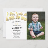 Einfache Baugewerbe Thema Foto erste Geburtstag Einladung (Vorderseite)