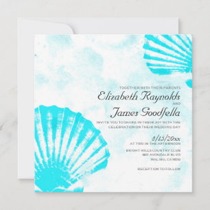 Einfache Beach Seashells Hochzeit in Urlaubsort lä Einladung