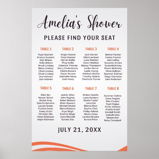 Einfache, bearbeitbare Brautparty-Sitzkarte Poster (Vorne)