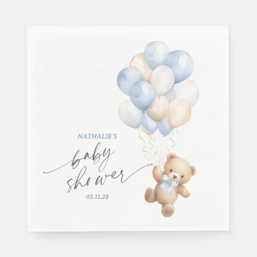 Einfache Bearly Wartezeit Teddy Bear Blue Balloons Serviette (Vorderseite)