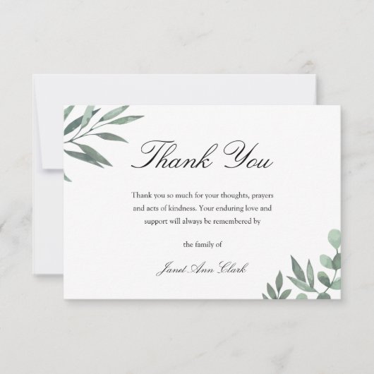 Einfache Beerdigung & Beileid Dankeschön Karte mit (Vorderseite)