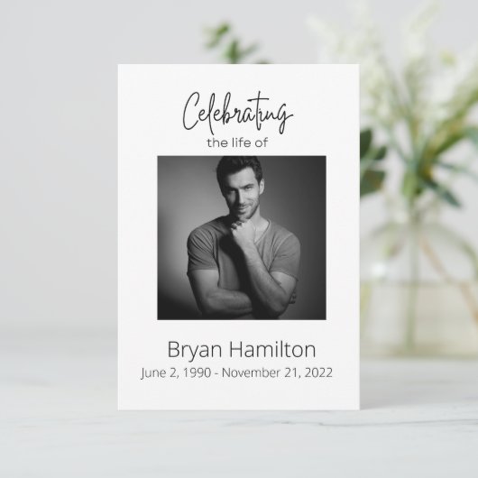 Einfache Beerdigung Beileid Foto Gedenkkarte Einladung (Stehend Vorderseite)