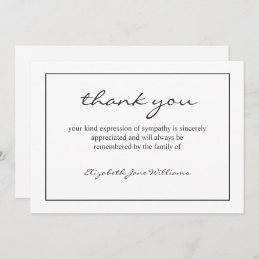 Einfache Beerdigung Black Boarder Danke Karte (Vorne/Hinten)
