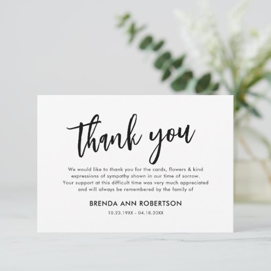 Einfache Beerdigung Danke Beileid (Stehend Vorderseite)