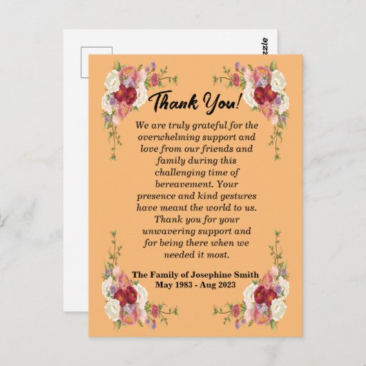 Einfache Beerdigung Dankeschön für Ihre Botschaft Postkarte (Vorne/Hinten)