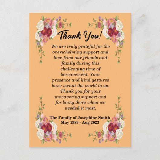 Einfache Beerdigung Dankeschön für Ihre Botschaft  Postkarte (Vorderseite)