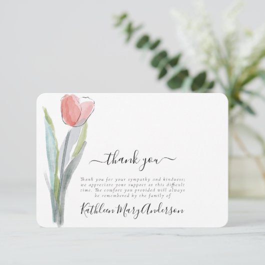 Einfache Beerdigung der Wasserfarbe Tulip Dankesch Dankeskarte (Stehend Vorderseite)