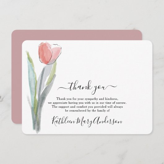 Einfache Beerdigung der Wasserfarbe Tulip Dankesch Dankeskarte (Vorne/Hinten)