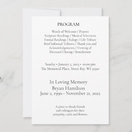 Einfache Beerdigung des Programms "Leben" Einladung (Rückseite)