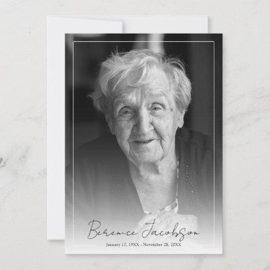 Einfache Beerdigung eines eleganten Gedächtnisses Einladung (Vorderseite)