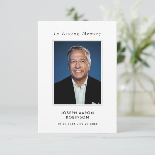 Einfache Beerdigung Foto Beileid Gedenkkarte (Stehend Vorderseite)