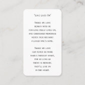 Einfache Beerdigung Foto Beileid Gedenkkarte Visitenkarte (Rückseite)