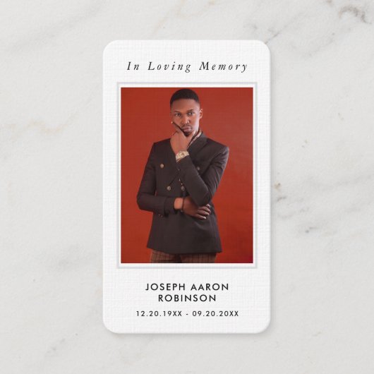 Einfache Beerdigung Foto Beileid Gedenkkarte Visitenkarte (Vorderseite)