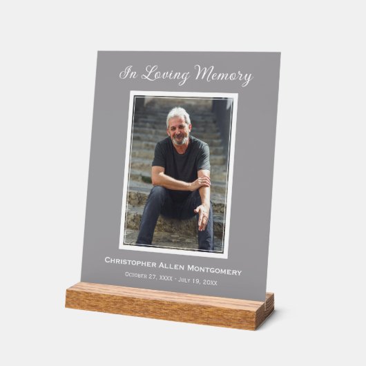 Einfache Beerdigung Foto Beileid Memorial Acrylschild (Winkel)