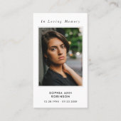 Einfache Beerdigung Foto Gedenkkarte Visitenkarte (Vorderseite)