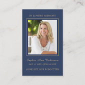 Einfache Beerdigung Foto Gold Script Blue Prayer C Visitenkarte (Vorderseite)