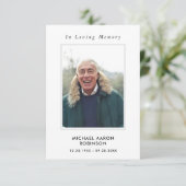 Einfache Beerdigung Foto Memorial Modern Prayer Ca Karte (Stehend Vorderseite)