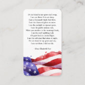 Einfache Beerdigung-Gedenkkarte Foto US-Flaggenkar Visitenkarte (Rückseite)